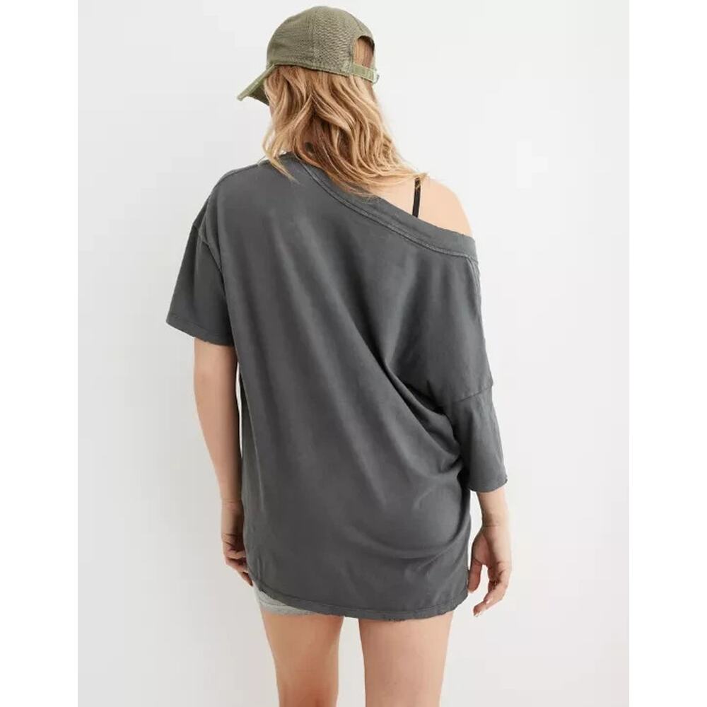 Aerie Extreme V-Neck Y2K Oversized Boyfriend T-Shirt Black Small A004634 - Picture 2 of 11